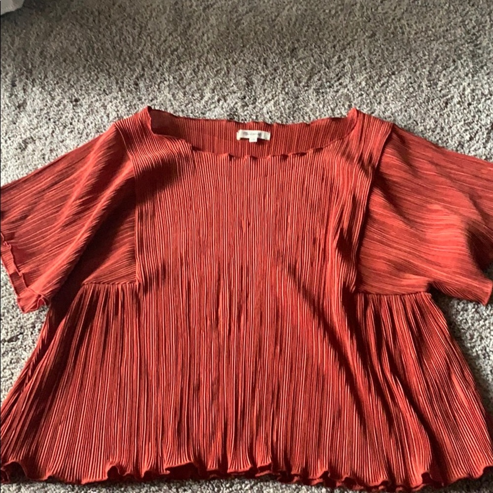 Madewell Rust Red Pleated Short Sleeve Blouse